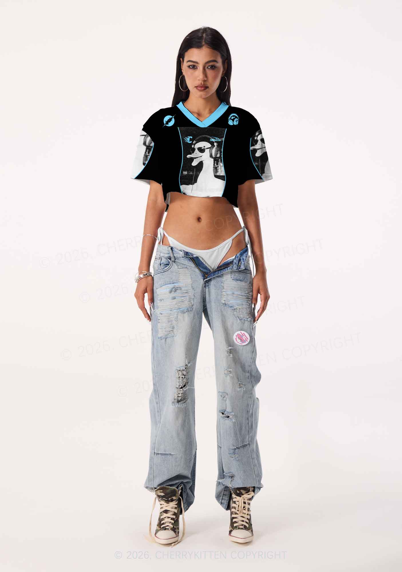 DJ Duck Y2K Crop Sport Jersey Shirts Cherrykitten