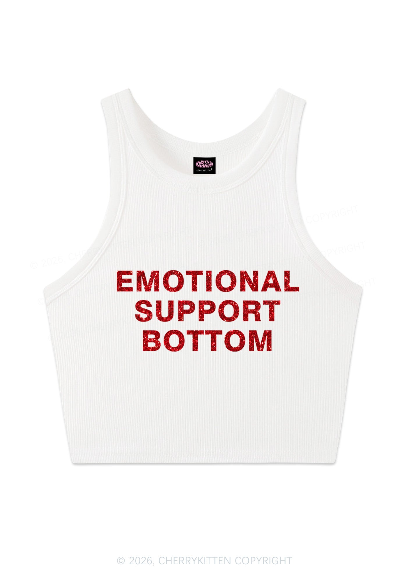 Glitter Emotional Support Bottom Pride Y2K Crop Tank Top Cherrykitten