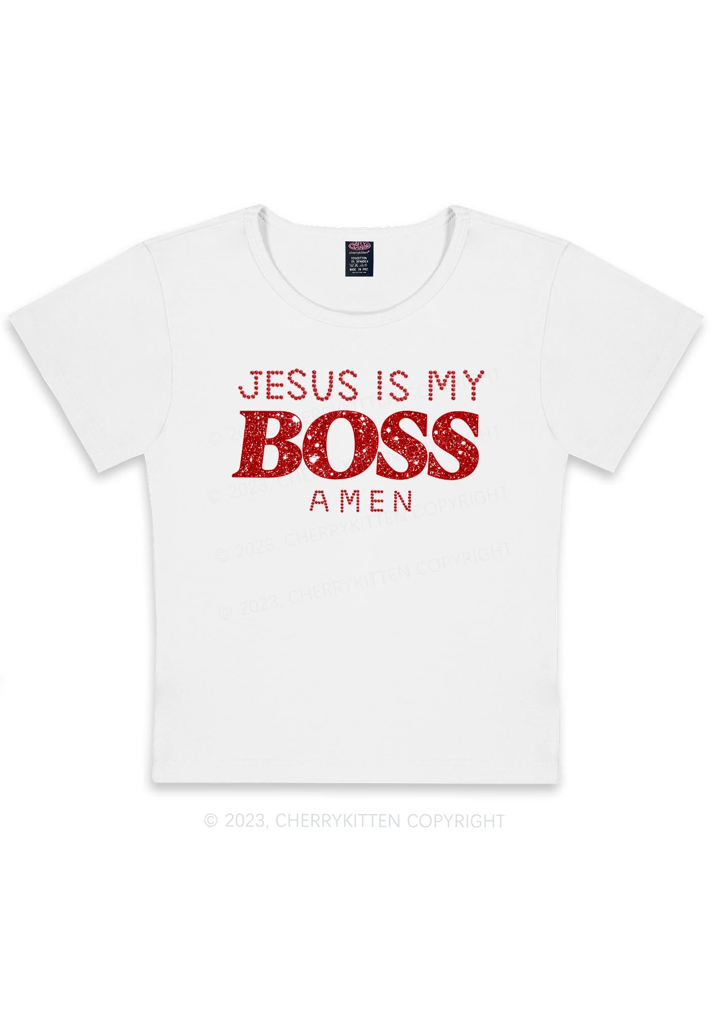 Curvy Jesus Is My Boss Y2K Baby Tee Cherrykitten