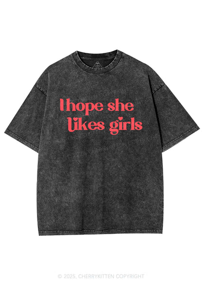 I Hope She Likes Girls Y2K Shirts Washed Tee Cherrykitten