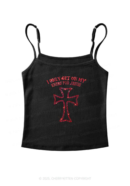 Rhinestone Get On Knees For Jesus Y2K Spaghetti Strap Cami Cherrykitten