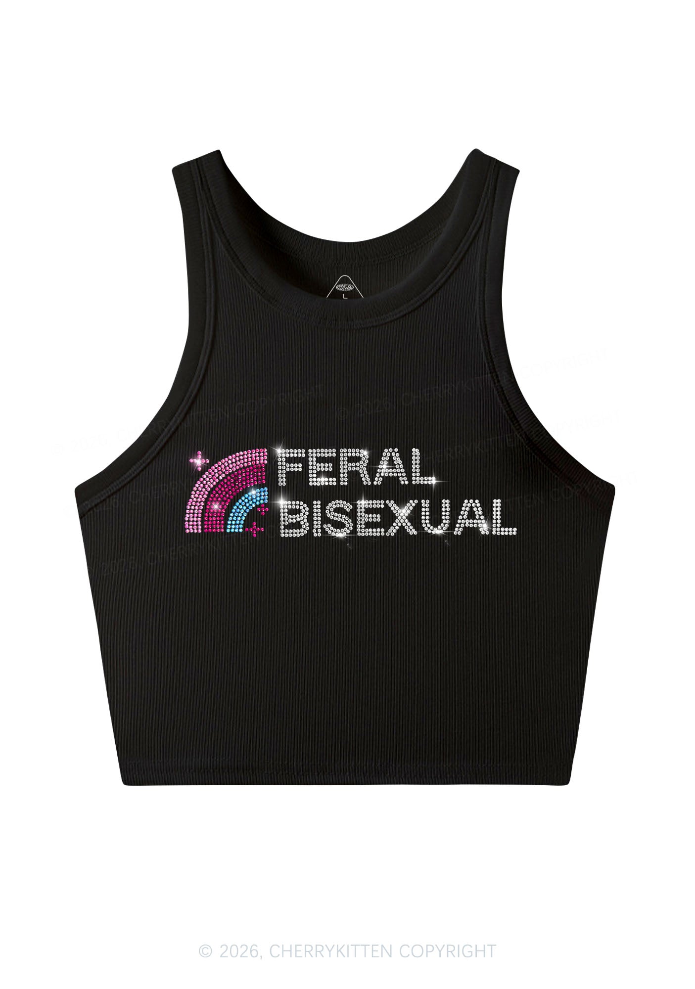 Rhinestone Feral Bisexual Pride Y2K Crop Tank Top Cherrykitten