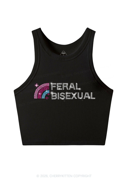 Rhinestone Feral Bisexual Pride Y2K Crop Tank Top Cherrykitten