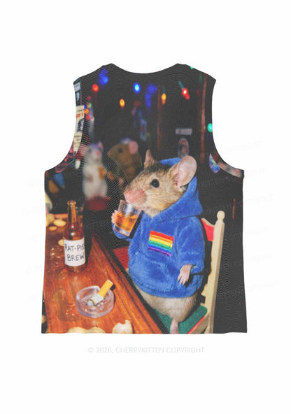 Blue Hoodie Rat Drinking Pride Y2K Mesh Muscle Tank Cherrykitten