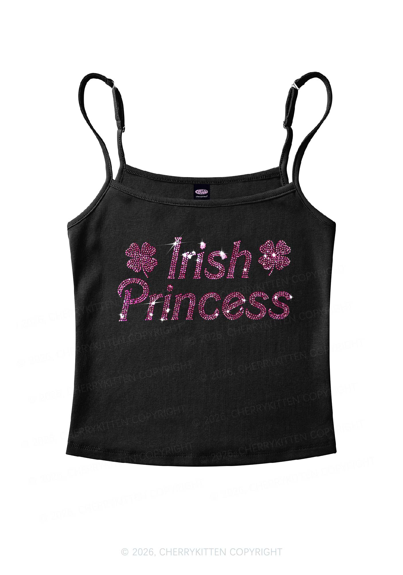 Rhinestone Irish Princess St Patricks Y2K Spaghetti Strap Cami Cherrykitten