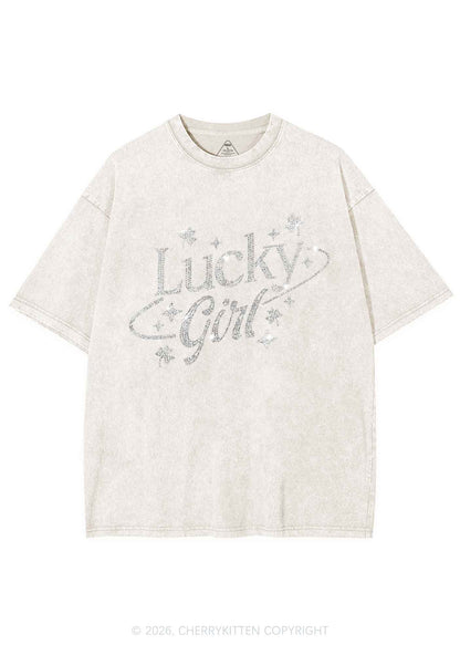 Rhinestone Lucky Girl St Patricks Y2K Shirts Washed Tee Cherrykitten