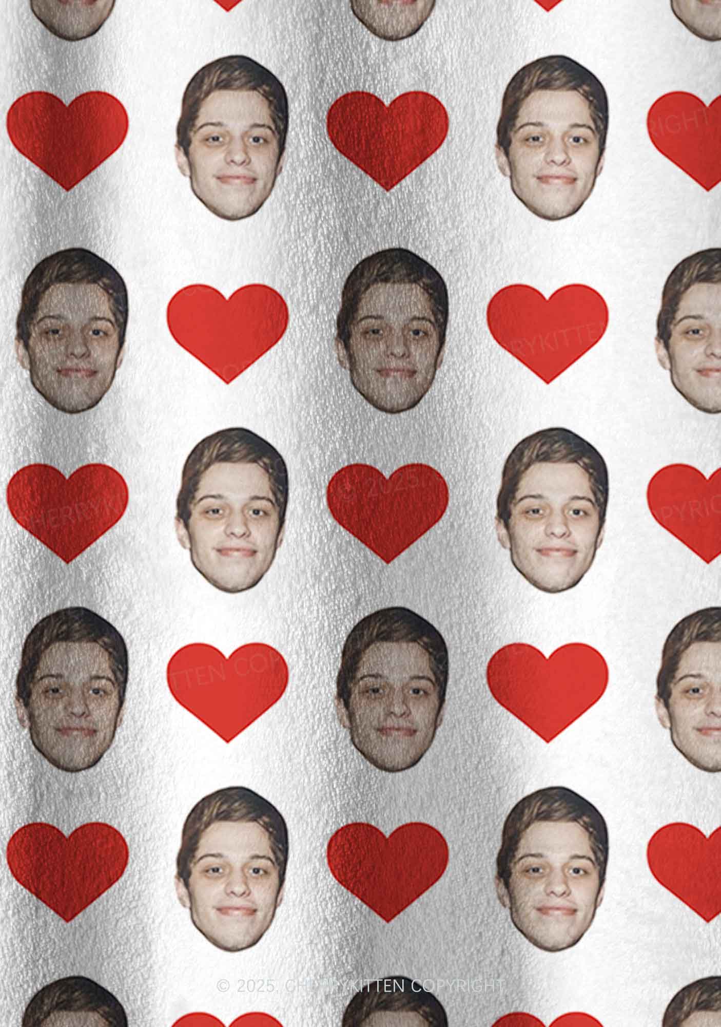 Custom White Hearts Photo Y2K Valentine's Day Y2K Fleece Long Sleeve Pajama Set Cherrykitten