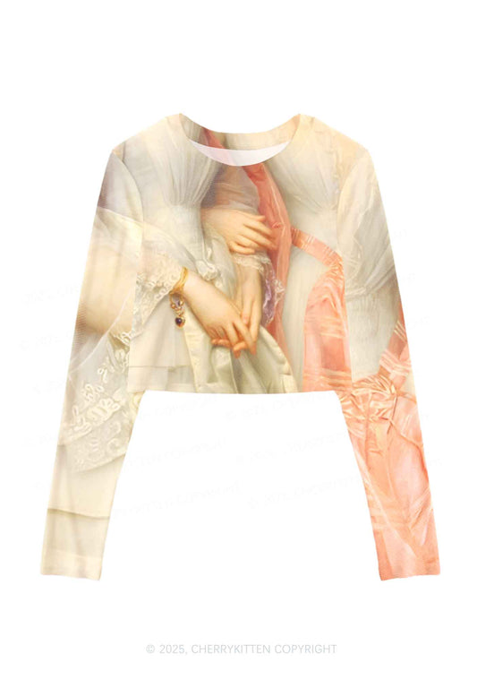 Sapphic Hands Pride Y2K Mesh Long Sleeve Crop Top Cherrykitten