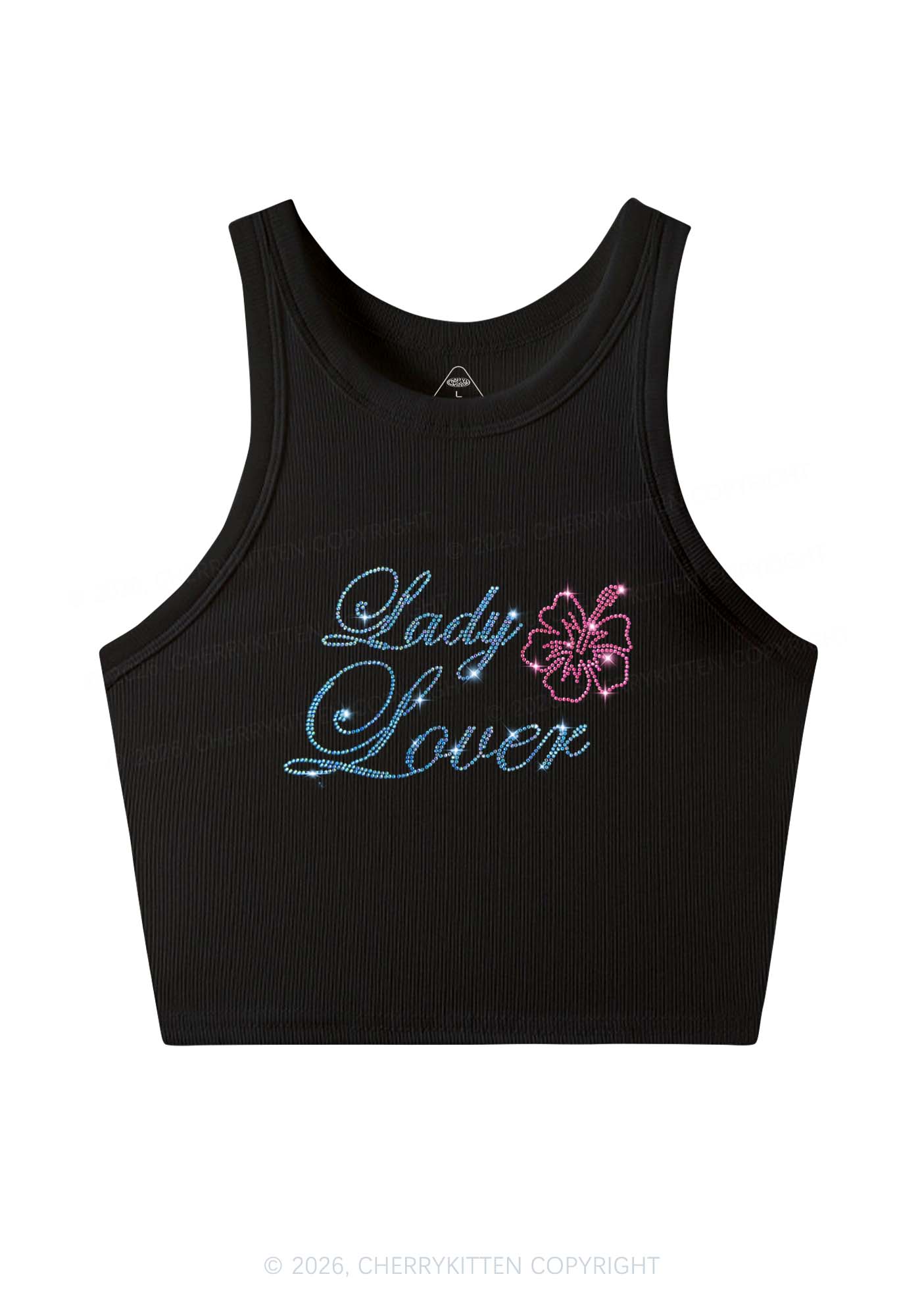 Rhinestone Lady Lover Pride Y2K Crop Tank Top Cherrykitten