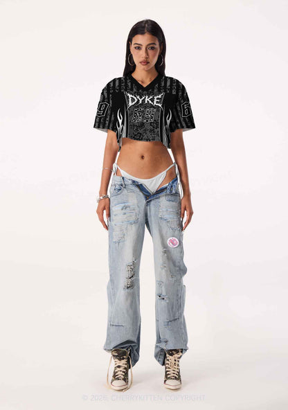 Punk Rivets Dyke Pride Y2K Crop Sport Jersey Shirts Cherrykitten
