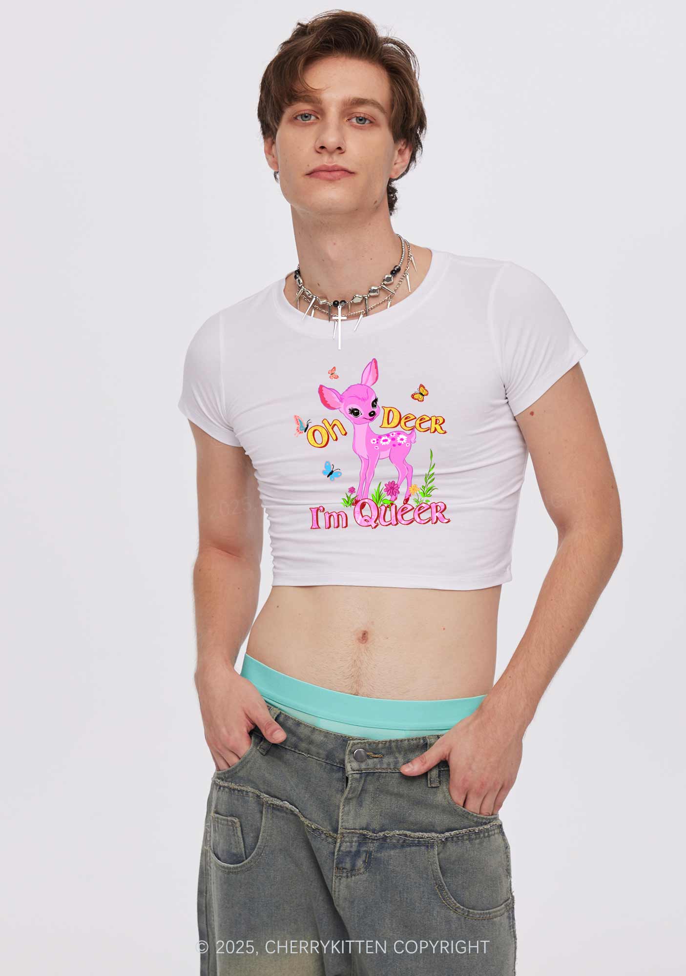 Oh Deer Im Queer Pride Y2K Baby Tee Cherrykitten