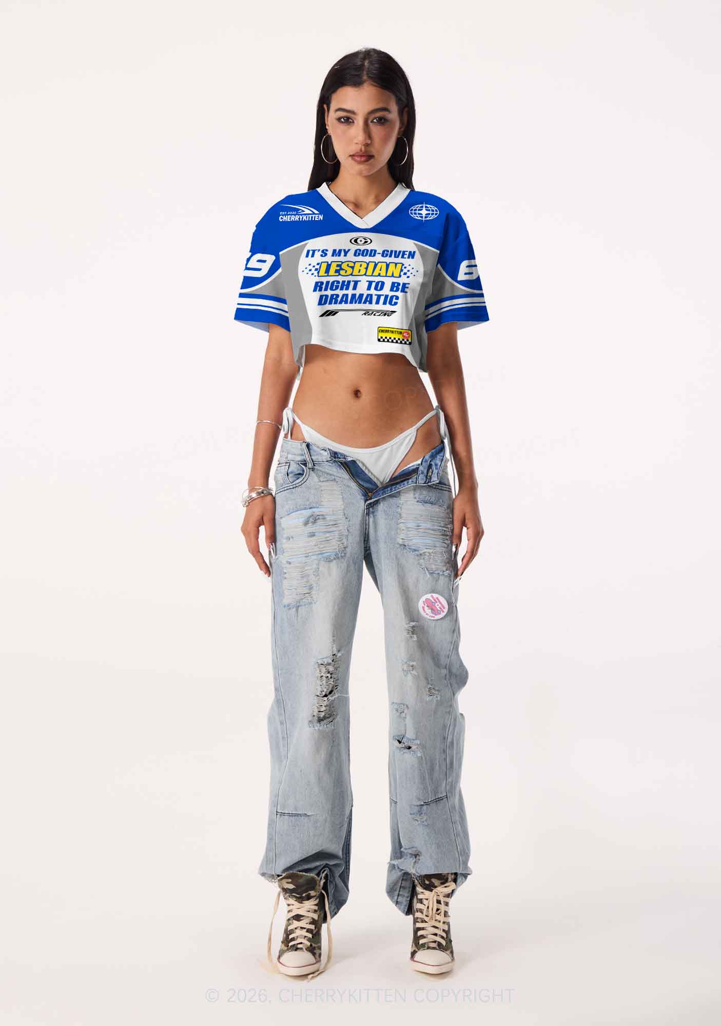 God Given Lesbian Right Pride Y2K Crop Sport Jersey Shirts Cherrykitten