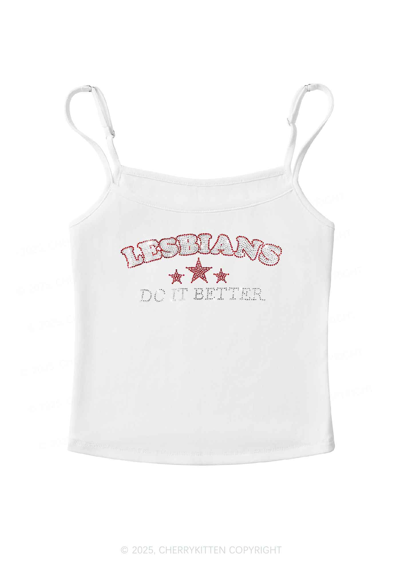 Rhinestone Lesbians Do It Better Pride Y2K Spaghetti Strap Cami Cherrykitten