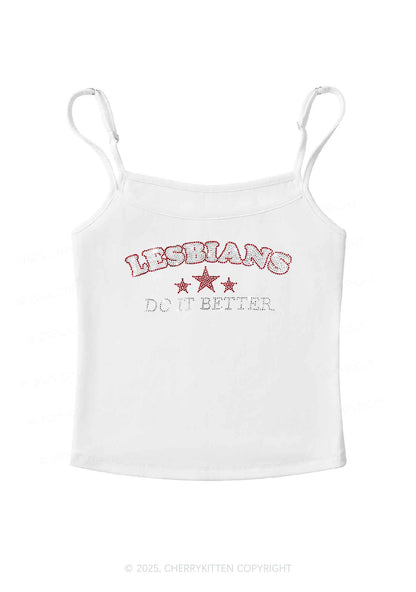Rhinestone Lesbians Do It Better Pride Y2K Spaghetti Strap Cami Cherrykitten