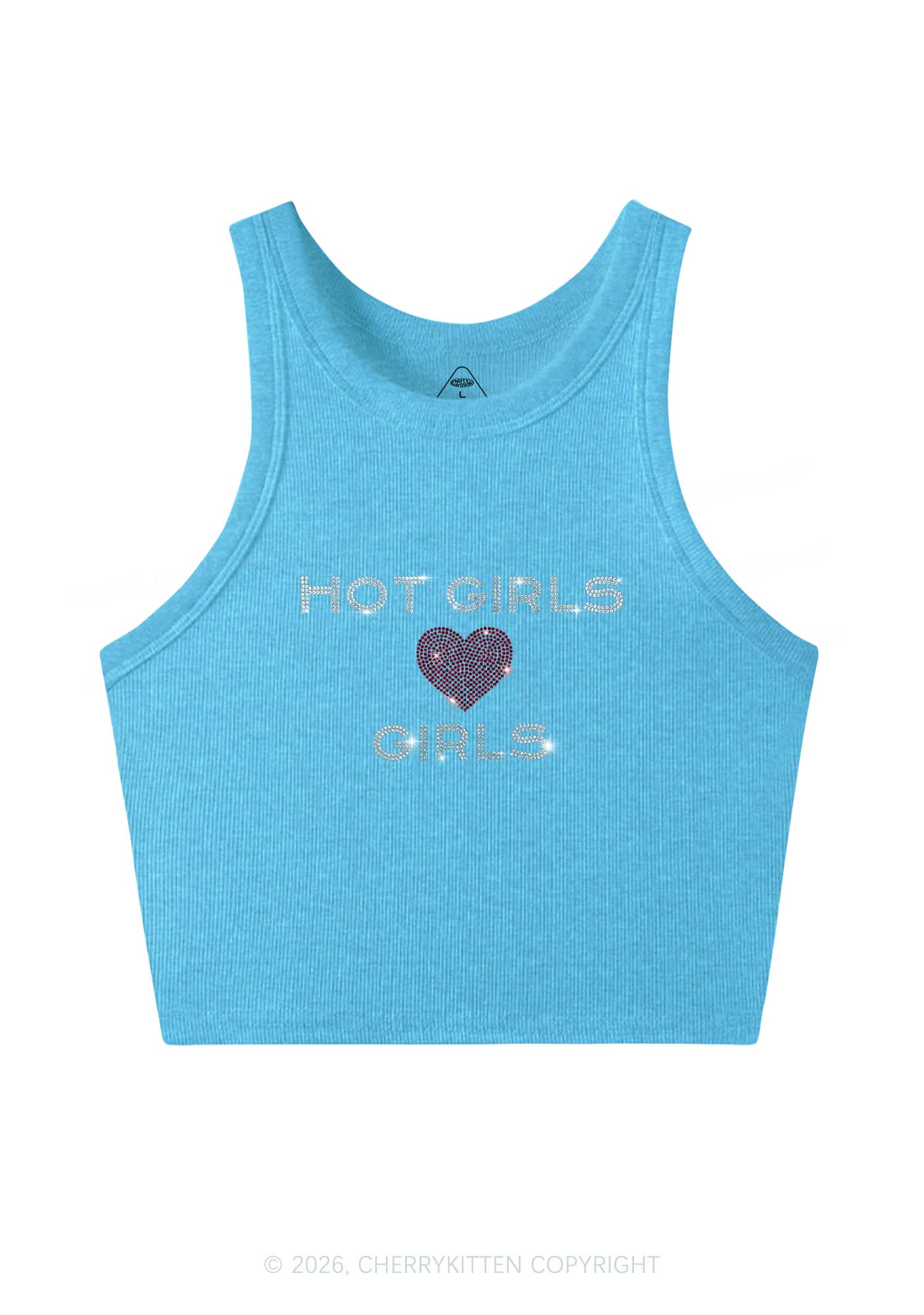 Rhinestone Hot Girls Love Girls Pride Y2K Crop Tank Top Cherrykitten