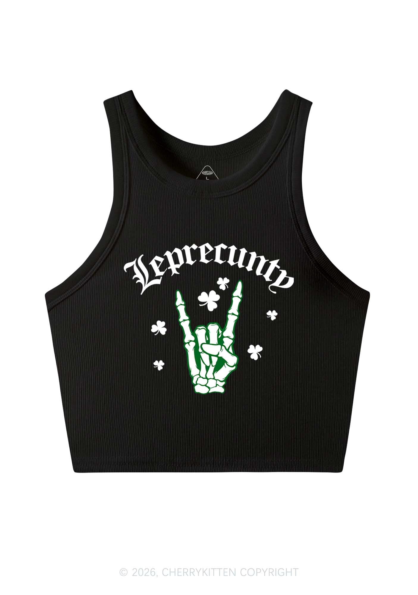 Leprecunty Skull St Patricks Y2K Crop Tank Top Cherrykitten