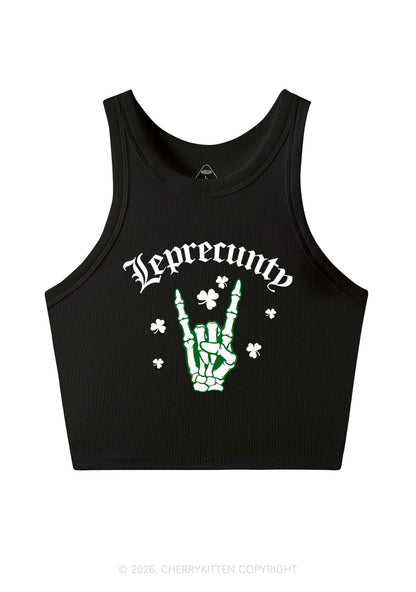 Leprecunty Skull St Patricks Y2K Crop Tank Top Cherrykitten
