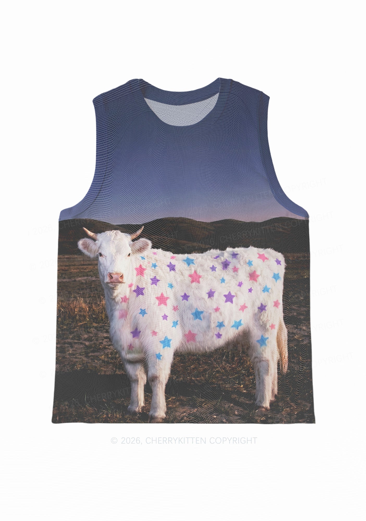 Pastel Star Cow Y2K Mesh Muscle Tank Cherrykitten