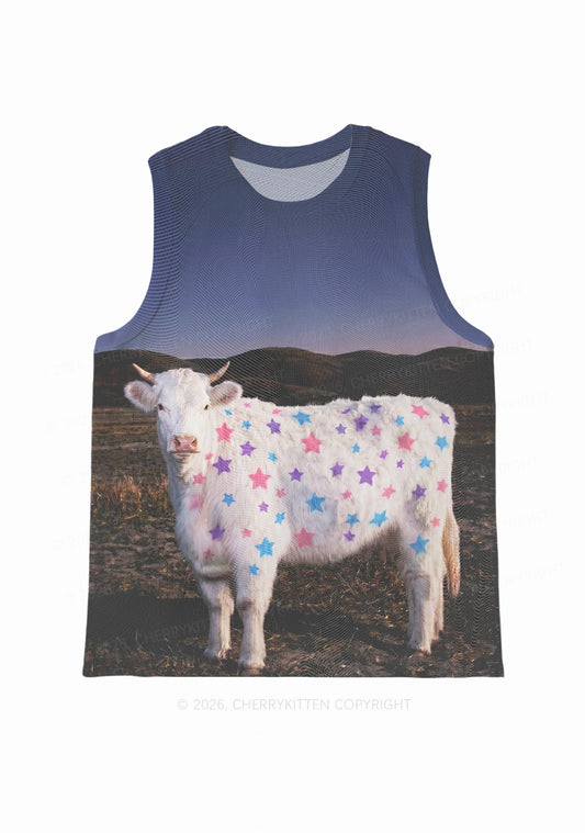 Pastel Star Cow Y2K Mesh Muscle Tank Cherrykitten