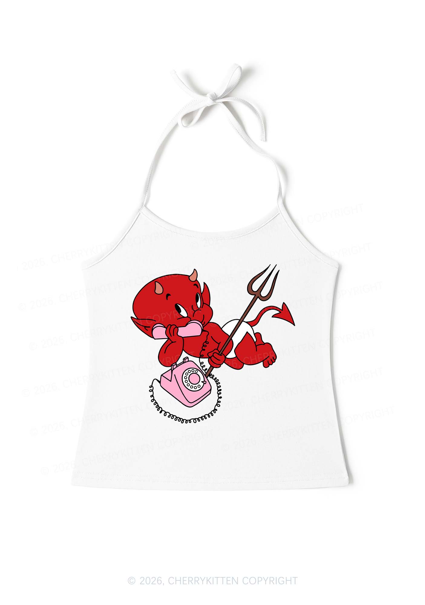 Little Devil On The Phone Y2K Halter Neck Cami Cherrykitten