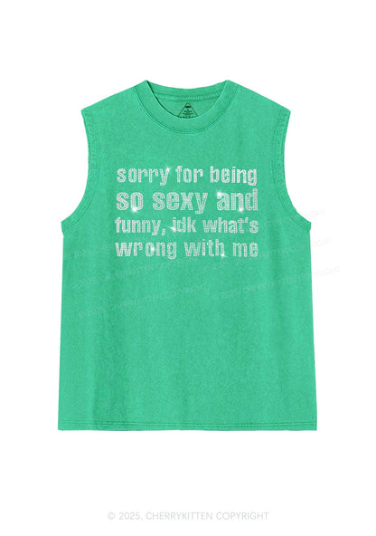 Rhinestone Sorry For Being So Funny Y2K Washed Muscle Tank Cherrykitten