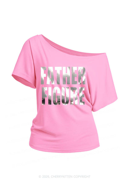 Father Figure Silver Foil Printed Y2K Off Shoulder Tee Cherrykitten