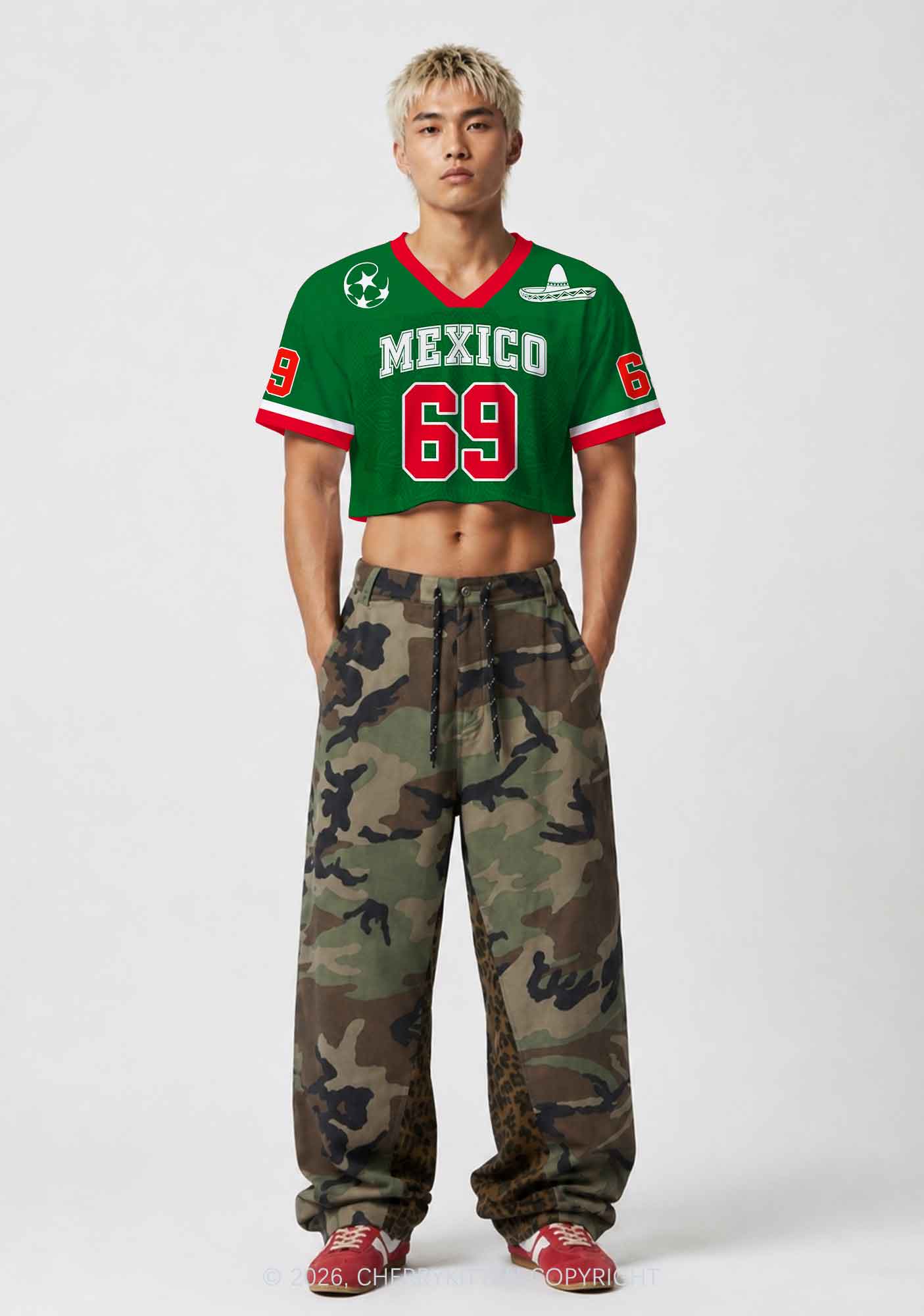 Custom Green Mexico Sombrero Y2K Crop Sport Jersey Shirts Cherrykitten