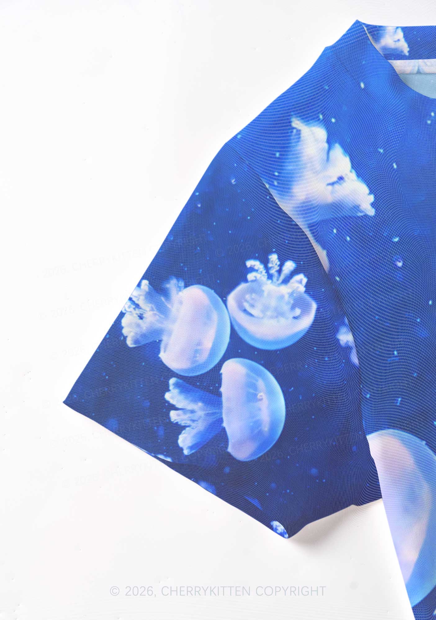 Deep Sea White Jellyfish Y2K Mesh Crop Top Cherrykitten