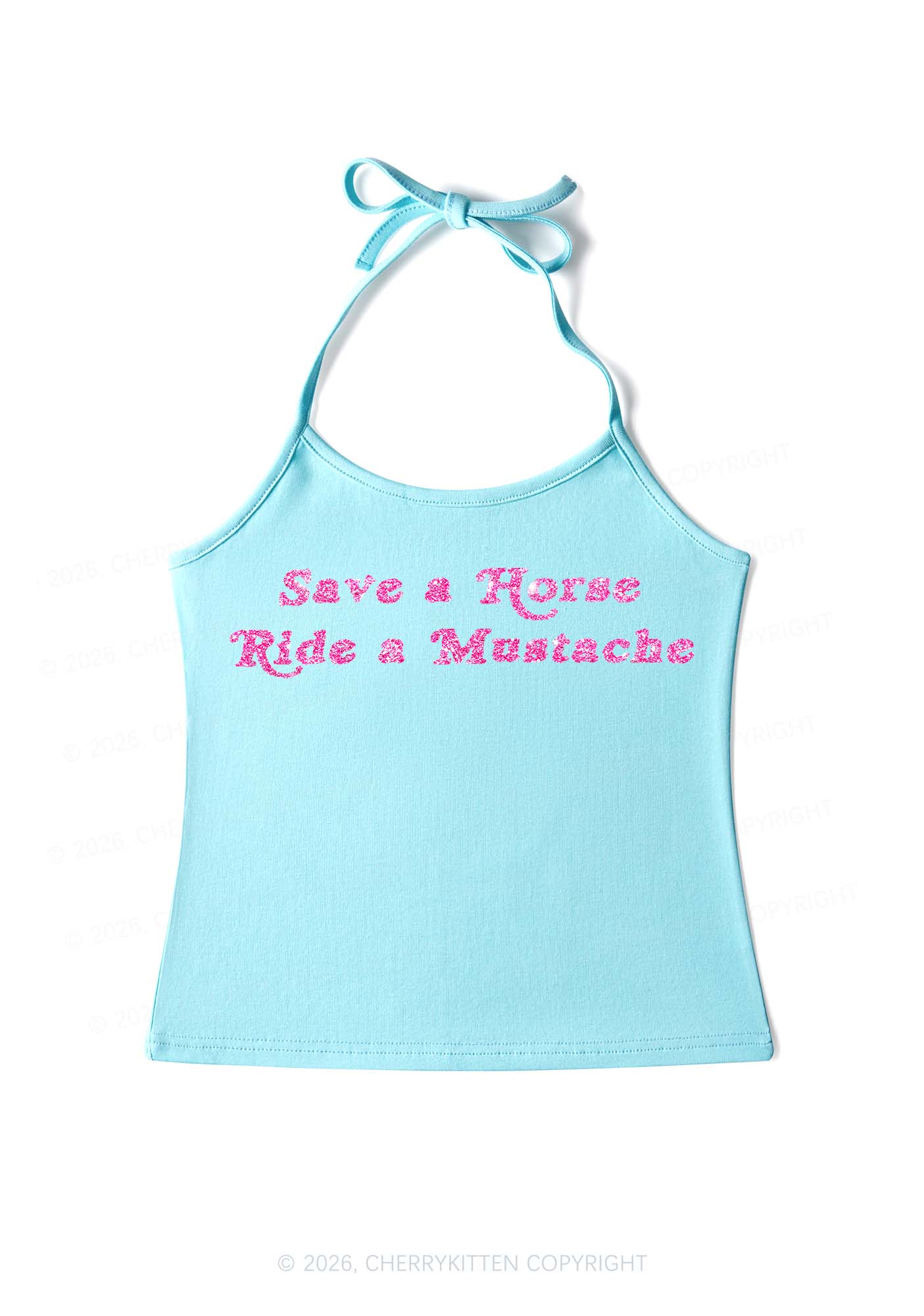 Glitter Ride A Mustache Y2K Halter Neck Cami Cherrykitten