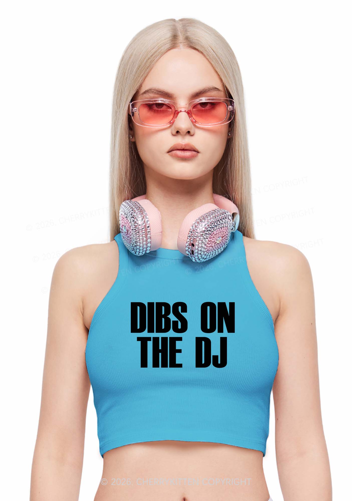 Dibs On The DJ Y2K Crop Tank Top Cherrykitten