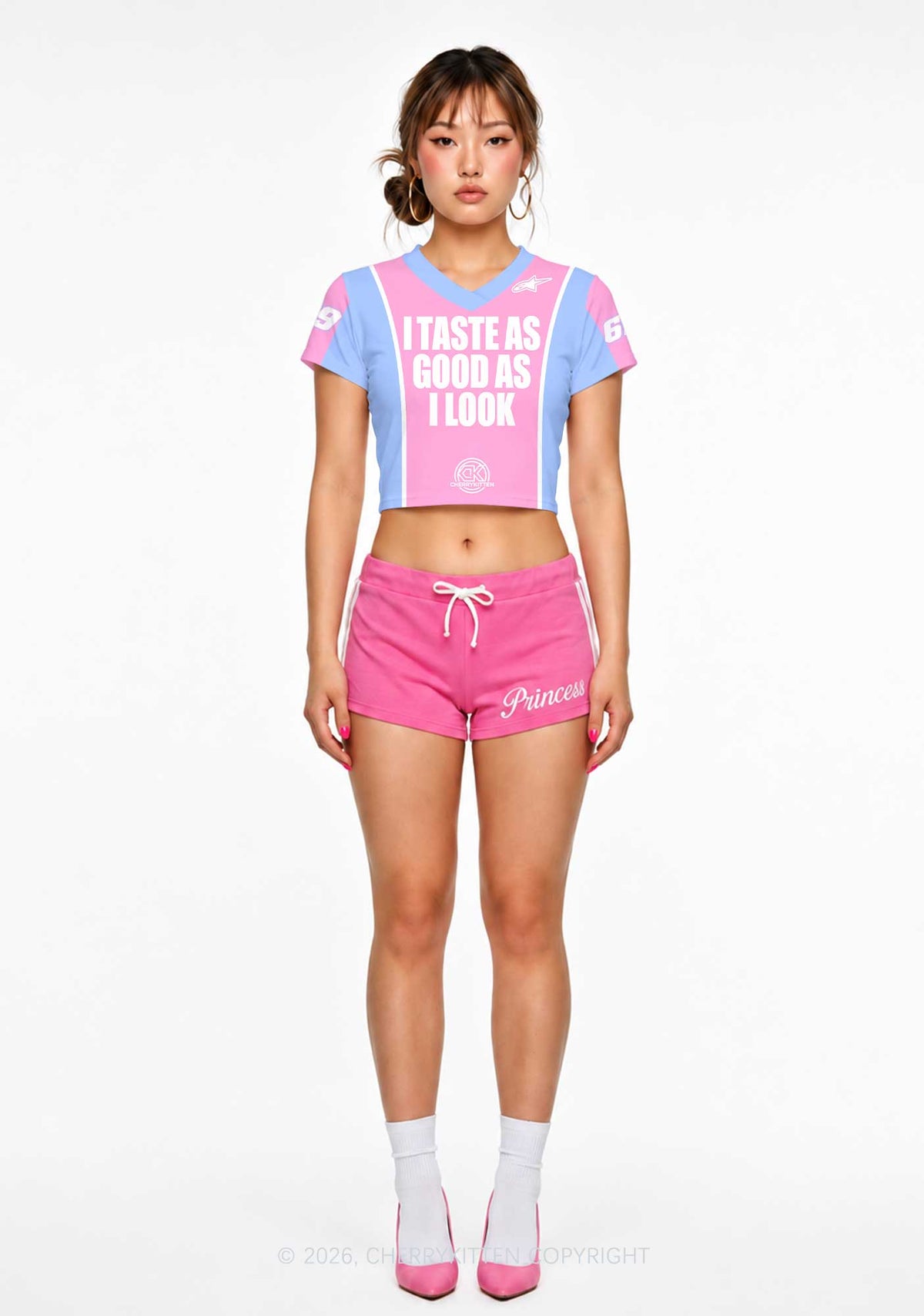 I Taste Good Y2K Crop Football Jersey Shirts Cherrykitten