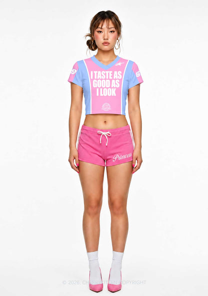I Taste Good Y2K Crop Football Jersey Shirts Cherrykitten