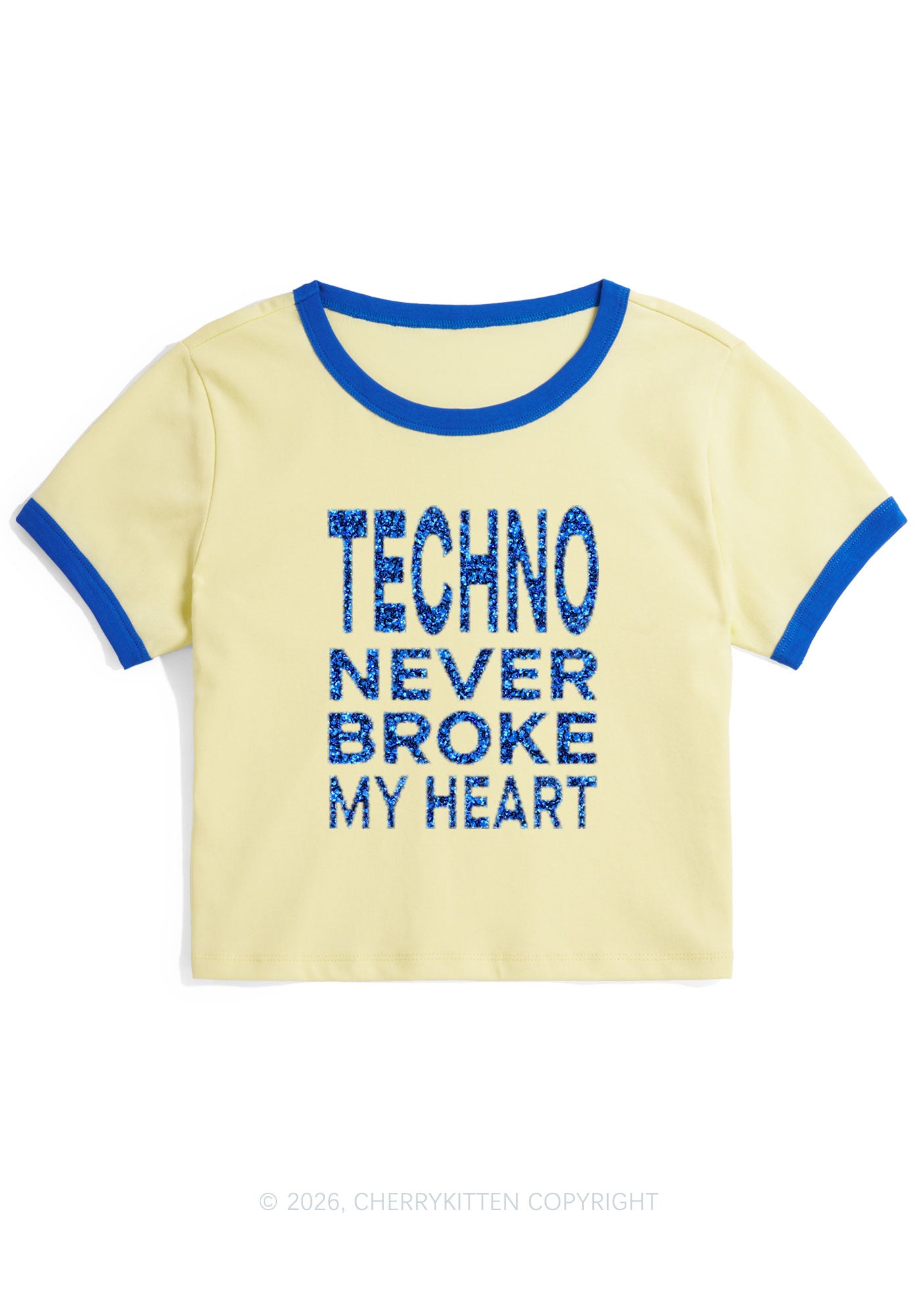 Glitter Techno Heart Y2K Ringer Tee Cherrykitten