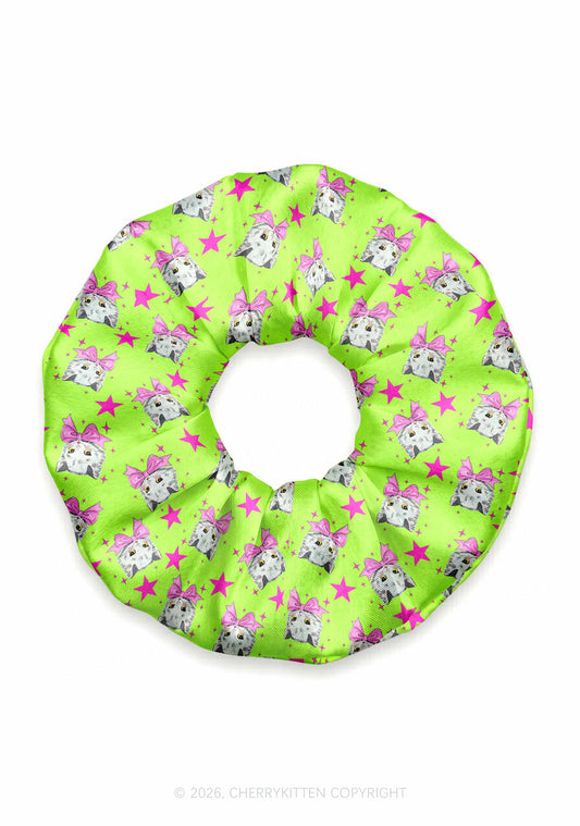 Pink Bow Cats Star Y2K Hair Scrunchie Cherrykitten