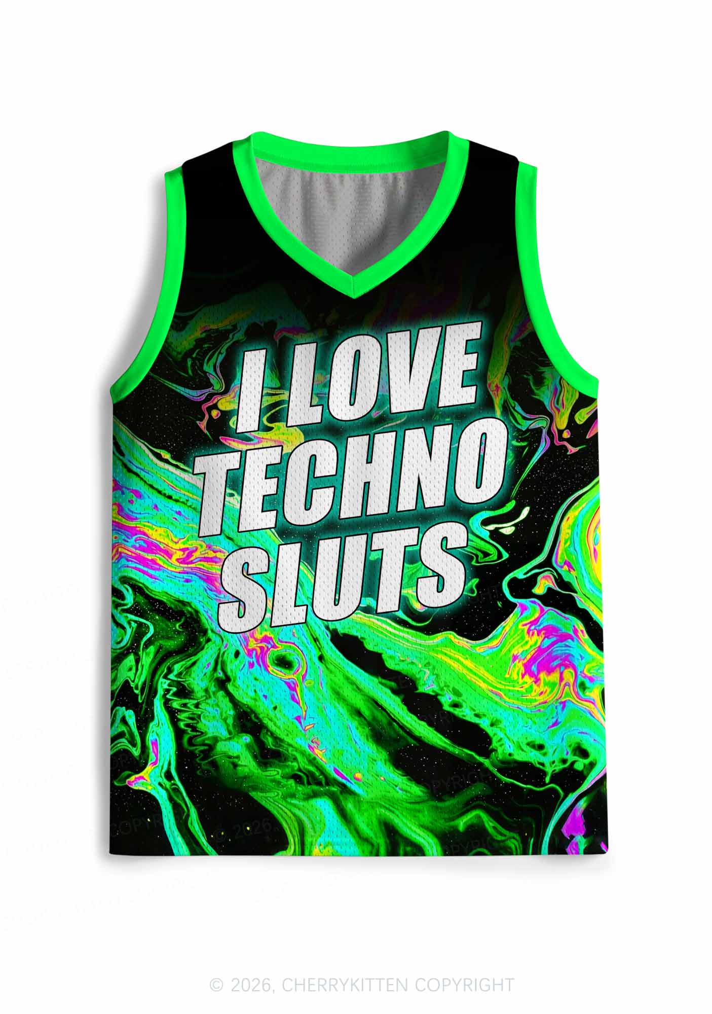 Green Liquid Swirl I Love Techno Slxts Y2K Sport Jersey Tank Cherrykitten