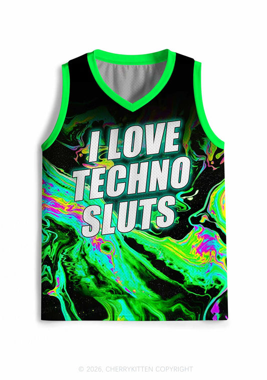 Green Liquid Swirl I Love Techno Slxts Y2K Sport Jersey Tank Cherrykitten