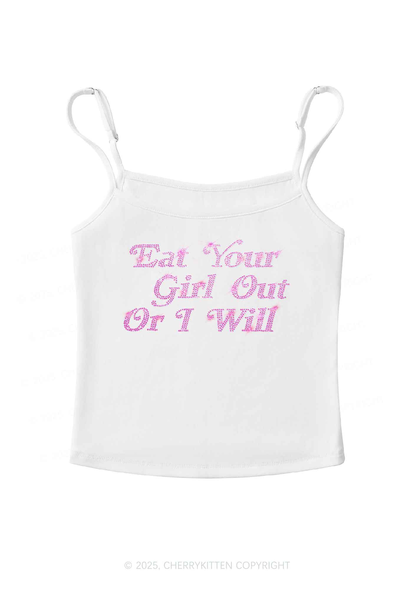 Rhinestone Eat Your Girl Out Y2K Spaghetti Strap Cami Cherrykitten