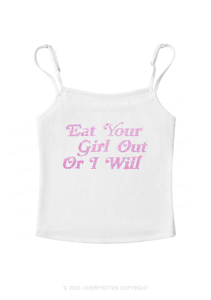 Rhinestone Eat Your Girl Out Y2K Spaghetti Strap Cami Cherrykitten