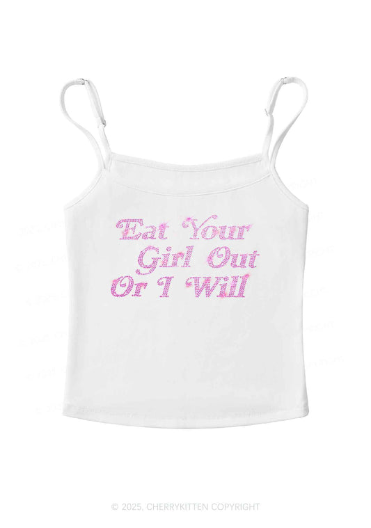 Rhinestone Eat Your Girl Out Y2K Spaghetti Strap Cami Cherrykitten