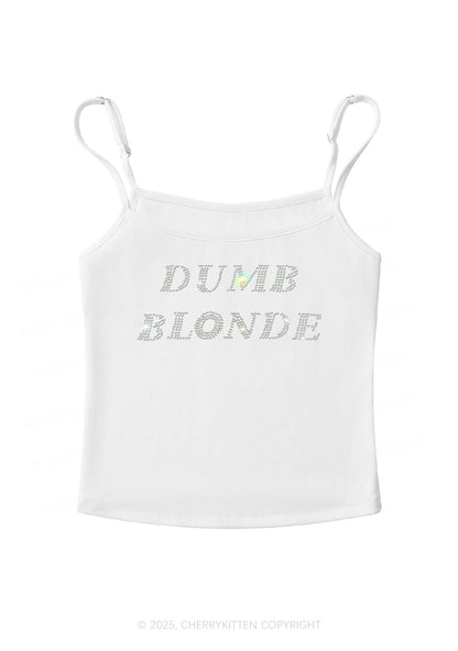 Rhinestone Dumb Blonde Y2K Spaghetti Strap Cami Cherrykitten