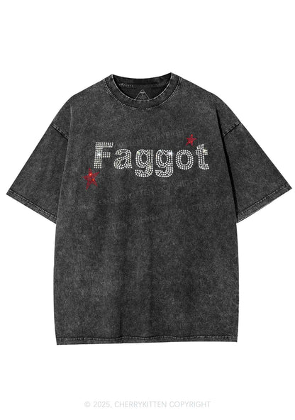 Rhinestone Faggot Pride Y2K Shirts Washed Tee Cherrykitten