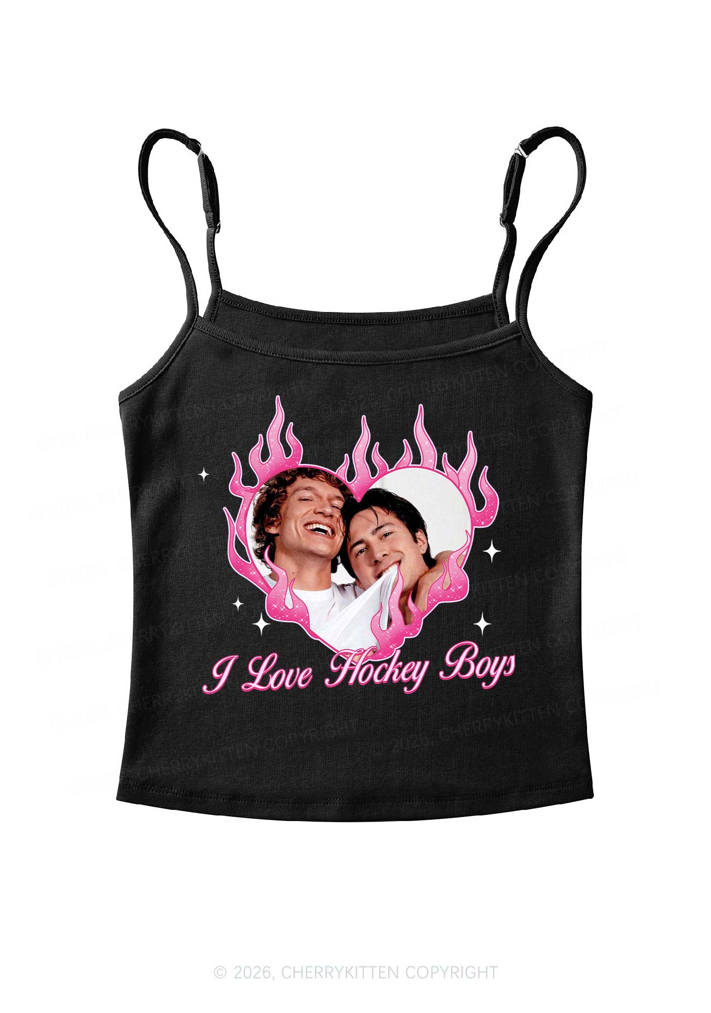I Love Hockey Boys Pink Heart HR Y2K Spaghetti Strap Cami Cherrykitten