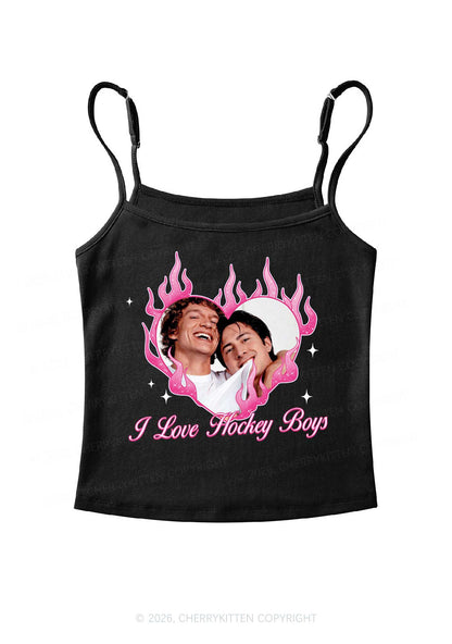 I Love Hockey Boys Pink Heart HR Y2K Spaghetti Strap Cami Cherrykitten
