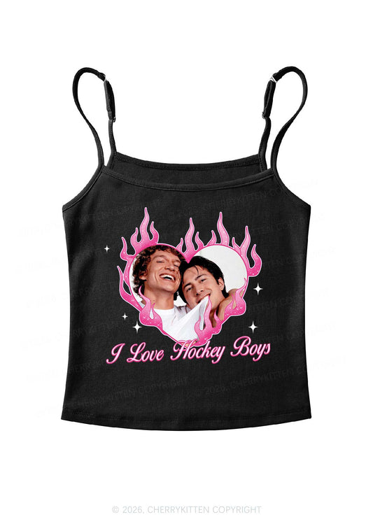 I Love Hockey Boys Pink Heart HR Y2K Spaghetti Strap Cami Cherrykitten
