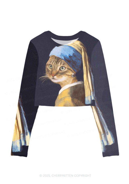 The Lady Cat Y2K Mesh Long Sleeve Crop Top Cherrykitten