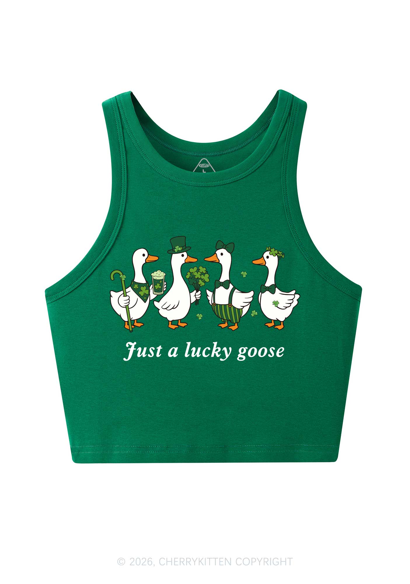 Just A Lucky Goose St Patricks Y2K Crop Tank Top Cherrykitten