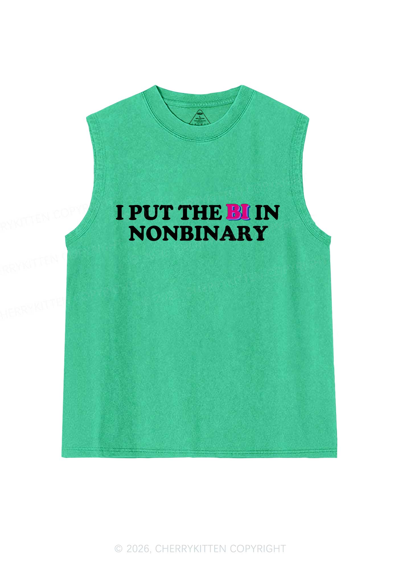 I Put The Bi In Nonbinary Pride Y2K Washed Muscle Tank Cherrykitten