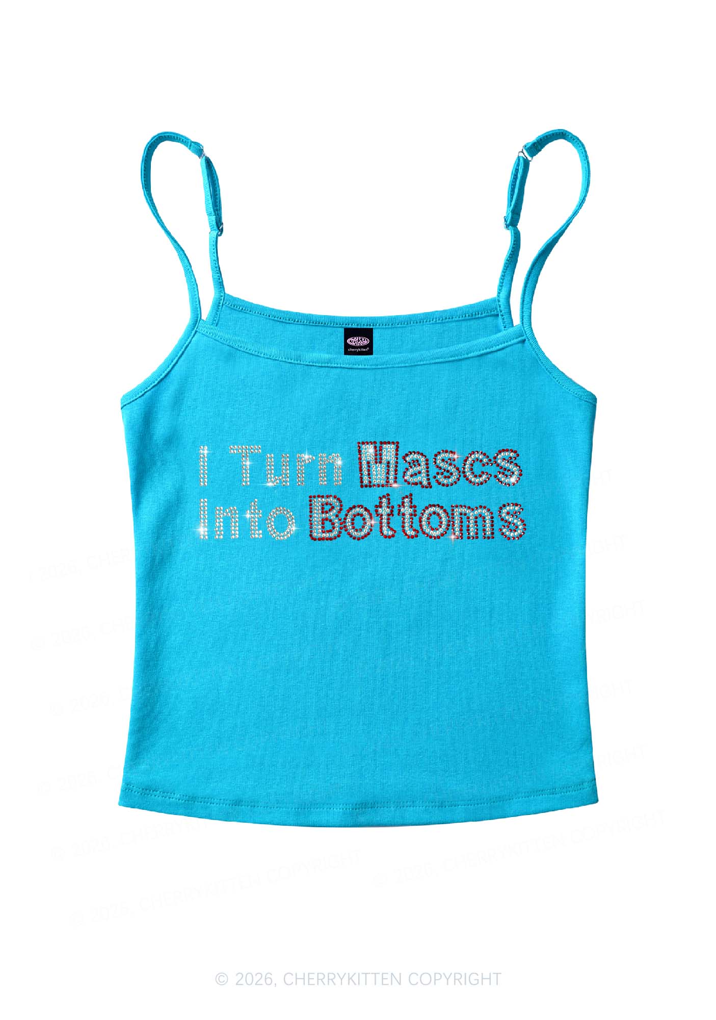 Rhinestone I Turn Mascs Into Bottoms Y2K Spaghetti Strap Cami Cherrykitten