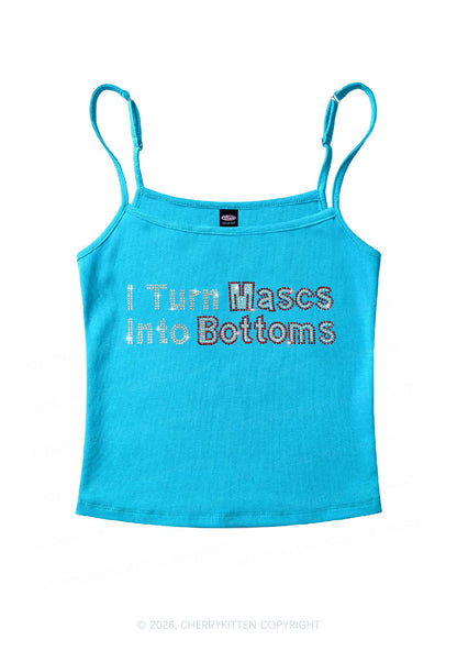 Rhinestone I Turn Mascs Into Bottoms Y2K Spaghetti Strap Cami Cherrykitten