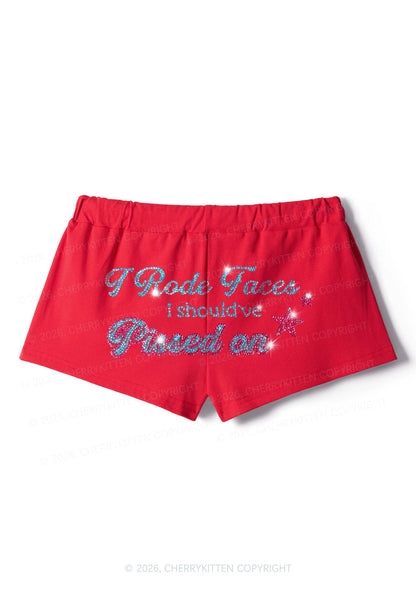 Rhinestone I Rode Faces Y2K Drawstring Mini Shorts Cherrykitten